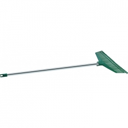 Plastic leaf rake with a steel handle