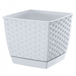 Square flower pot with saucer - Ratolla - 24 cm - White