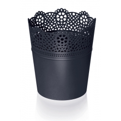Round flower pot with lace - 13,5 cm - Lace - Anthracite