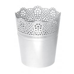 Round flower pot with lace - 16 cm - Lace - White
