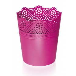 Round flower pot with lace - 13,5 cm - Lace - Fuchsia
