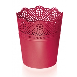 Pot de fleurs rond avec dentelle - 18 cm - Dentelle - Framboise - 