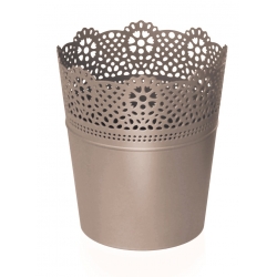 Round flower pot with lace - 13,5 cm - Lace - Mocca