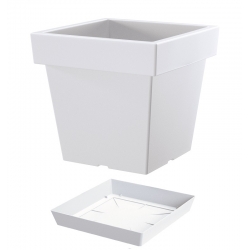 "Lofly" lightweight square plant pot with a saucer - 19 cm - white