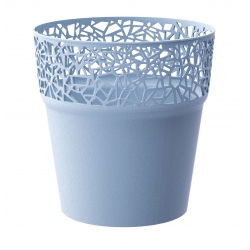 Round flower pot with lace - 14,5 cm - Tree - Ice gray