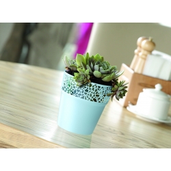 Round flower pot with lace - 17,5 cm - Tree - Ice Gray
