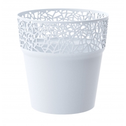 Round flower pot with lace - 14,5 cm - Tree - White