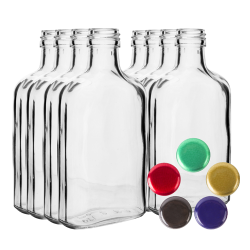 Liqueur "hip flask" bottle set with pre-threaded capsules - 100 ml - 8 pcs