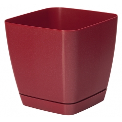 Macetero cuadrado "Toscana" con platillo - 19 cm - rojo metalizado - 