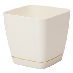 「トスカーナ」正方形の植木鉢と受け皿-19 cm-クリーミーホワイト - 