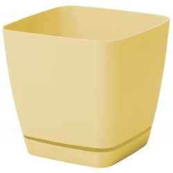 "Toscana" square plant pot with a saucer - 25 cm - pastel yellow
