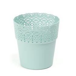 Estrutura para vasos em malha "Bella" com acabamento em renda - 17 cm - verde menta - 