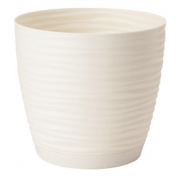 Pot rond "Sahara petit" avec une soucoupe - 19 cm - blanc crème - 