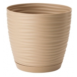 "Sahara petit" pot rond avec une soucoupe - 19 cm - cafe latte - 