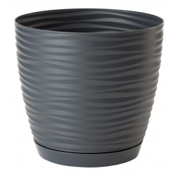 Pot rond "Sahara petit" avec soucoupe - 15 cm - gris anthracite - 