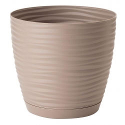 "Sahara petit" round pot with a saucer - 15 cm - grey-beige