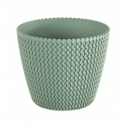 "Splofy" round wickerwork-imitating plant pot - 16 cm - sage-green