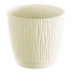 「サンディP」受け皿付き丸型植木鉢-15 cm-クリーミーホワイト - 