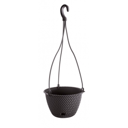 "Splofy Round W" round hanging plant pot with a saucer - 23 cm - anthracite-grey