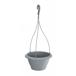 "Respana W" round hanging plant pot with a saucer - 21 cm - stone-grey