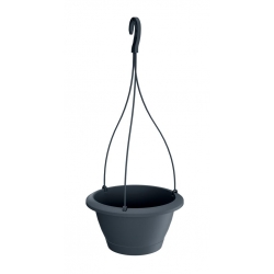 Pot tanaman gantung bulat "Respana W" dengan piring - 23.5 cm - kelabu antrasit - 