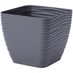 Pot carré "Sahara petit" avec une soucoupe - 13 cm - gris anthracite - 