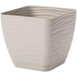 "Sahara petit" square pot with a saucer - 13 cm - light-grey