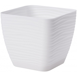 "Sahara petit" square pot with a saucer - 15 cm - white