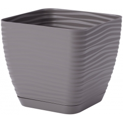 "Sahara petit" square pot with a saucer - 13 cm - stone grey