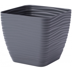 Pot carré "Sahara petit" avec une soucoupe - 23 cm - gris anthracite - 