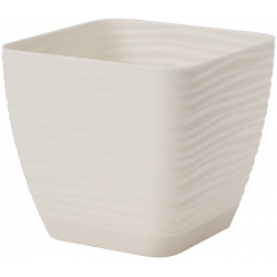 Pot carré "Sahara petit" avec une soucoupe - 23 cm - blanc crème - 