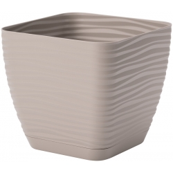 "Sahara petit" square pot with a saucer - 13 cm - grey-beige (taupe)