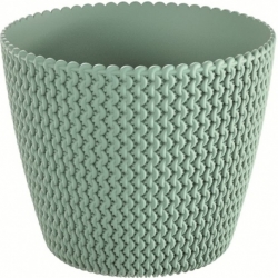 "Splofy" round wickerwork-imitating plant pot - 16 cm - sage-green