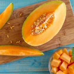 Melone 'Melba' - orangefarbenes, dickes, aromatisches Fruchtfleisch