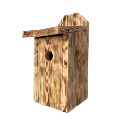 Birdhouse untuk tits, burung gereja dan burung terbang - dipasang di dinding - kayu hangus - 