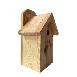 Vægmonteret fuglehus til bryster, spurve og nuthatches - rå træ - 