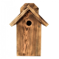 Göğüsler, serçeler ve sıvacı kuşları için duvara monte edilmiş kuş yuvası - kömürleşmiş odun - 