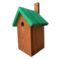 Fågelhus för bröst, sparvar och nuthatches - brunt med grönt tak - 