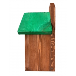 Wall mounted birdhouse for tits, sparrows and nuthatches - brown with green roof