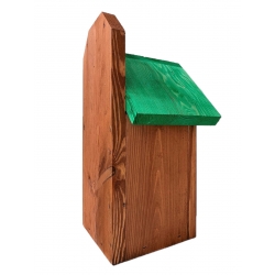 Casetta per uccelli a muro per tette, passeri e picchio muratore - marrone con tetto verde - 