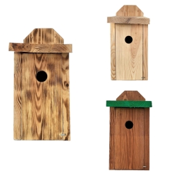 3 veggmonterte fuglekasser for pupper, trespurv og fluesnekker i forskjellige farger - 