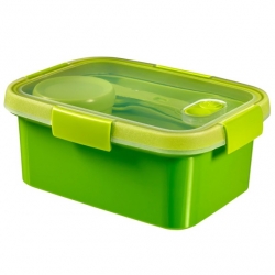 Kotak makan persegi panjang dengan sendok garpu dan wadah saus - Makan Siang Smart To Go - 1,2 liter - hijau - 