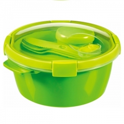 Çatal bıçak takımı ve sos kabı ile yuvarlak öğle yemeği kutusu - Smart To Go Öğle Yemeği - 1.6 litre - yeşil - 