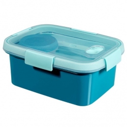 Rechteckige Brotdose mit Besteck und Soßenbehälter - Smart To Go Lunch - 1,2 Liter - blau - 