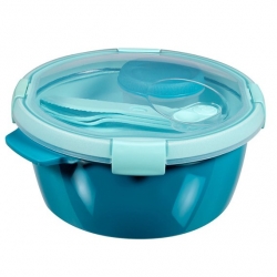 Wadah makan siang bundar dengan peralatan makan dan wadah saus - Smart To Go Lunch - 1,6 liter - biru - 