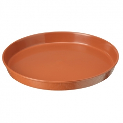 "Elba" round wood grain pot casing with a saucer - 19 cm - terracotta-coloured