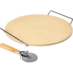 Pedra redonda para pizza com cabo + faca - 33 cm - 