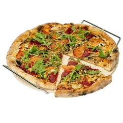 Pierre à pizza ronde avec manche + couteau - 33 cm - 