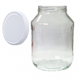 Üveg csavarható üvegek, befőttesüvegek - fi 100 - 2,65 l + fehér fedéllel - 4 db - 