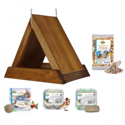 Набор для кормления птиц - кормушка треугольная, стол для птиц - коричневый + корм для синиц и других птиц - 